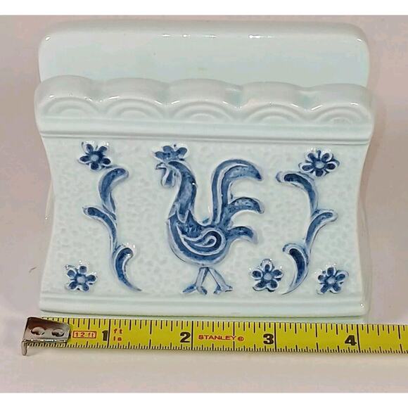 Davar  Porcelain Napkin Holder Blue Rooster 4" x 3.5" Japan - Picture 11 of 11